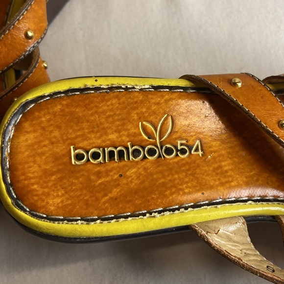 EUC Bamboo 54 wedge Sandals leather floral straps - Picture 7 of 10